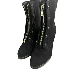 Queen‎ Chateau Women's Black Front Zipper Ankle High Heel Booties Size US 7.5